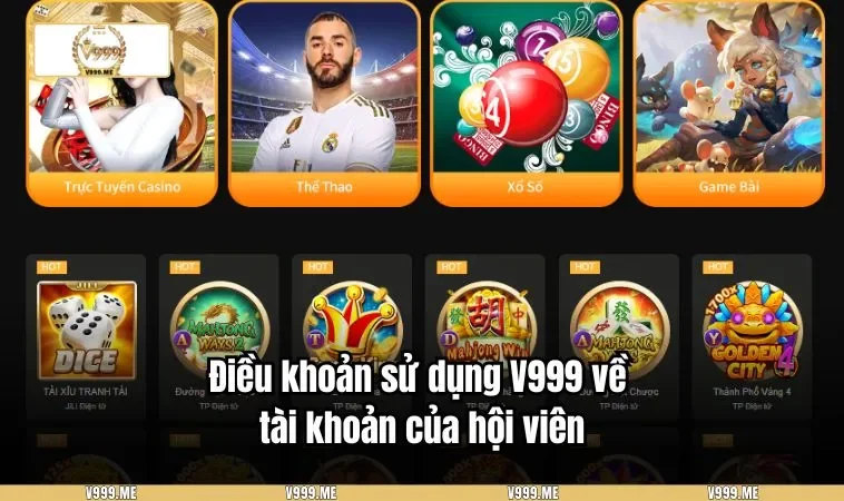 Điều khoản sử dụng V999 về tài khoản của hội viên